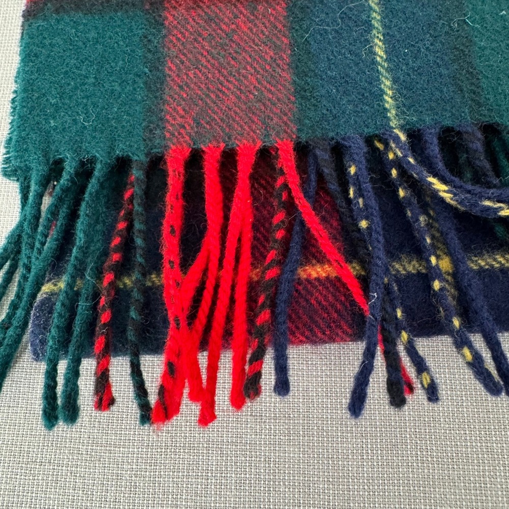 Vintage Burberrys Wool Scarf Green/Blue/Red/Yellow Plaid - Picture 3 of 5